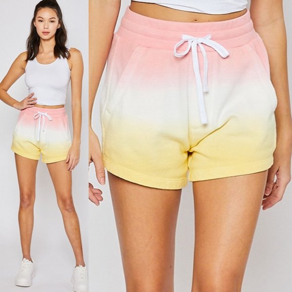 NEW Pink Lemonade Ombre Drawstring Sweat Shorts - Picture 1 of 8
